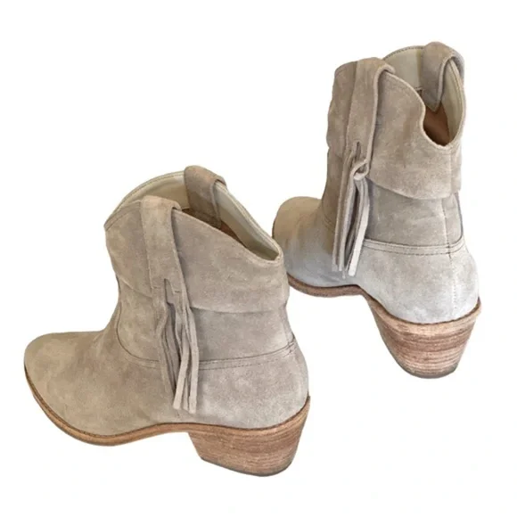 JOIE KEATON Suede Fringe Chelsea Western Boot 2”Heel Pull On Point Toe Size 38.5 - Picture 3 of 15